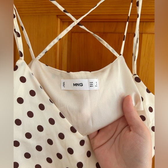 Mango Polka Dot Brown Cream Midi Slip Dress - Picture 3 of 6